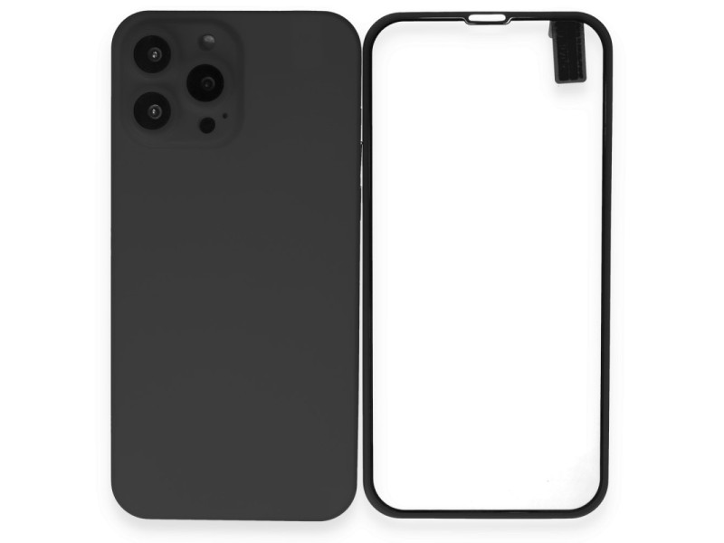Newface iPhone 13 Pro Kılıf 360 Full Body Silikon Kapak - Siyah