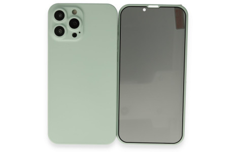 Newface iPhone 13 Pro Kılıf 360 Mat Full Body Silikon Kapak - Açık Yeşil