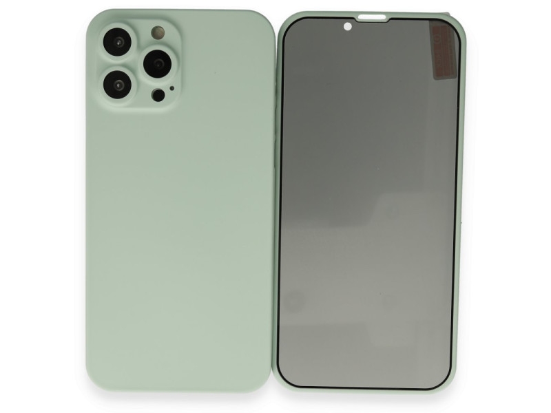 Newface iPhone 13 Pro Kılıf 360 Mat Full Body Silikon Kapak - Açık Yeşil