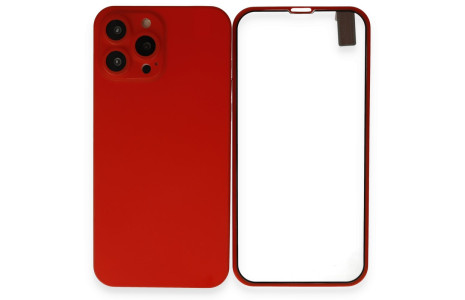Newface iPhone 13 Pro Max Kılıf 360 Full Body Silikon Kapak - Kırmızı