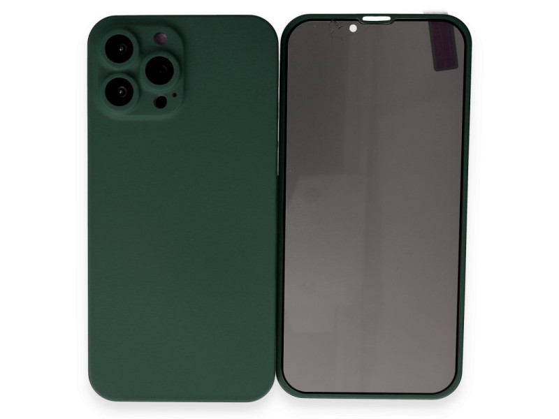 Newface iPhone 13 Pro Max Kılıf 360 Mat Full Body Silikon Kapak - Koyu Yeşil