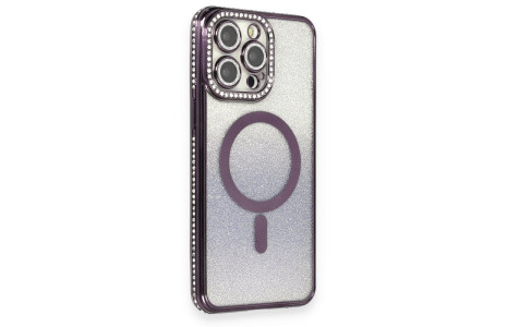 Newface iPhone 13 Pro Max Kılıf Joke Simli Magneticsafe Kılıf - Derin Mor