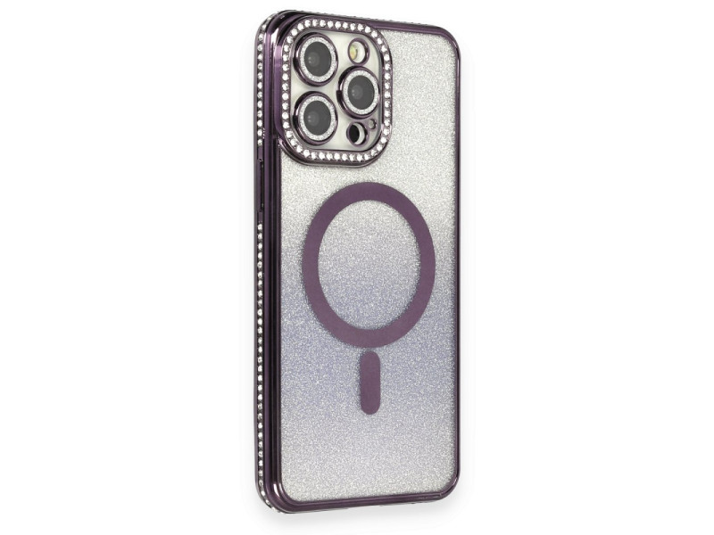 Newface iPhone 13 Pro Max Kılıf Joke Simli Magneticsafe Kılıf - Derin Mor