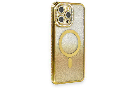 Newface iPhone 13 Pro Max Kılıf Joke Simli Magneticsafe Kılıf - Gold