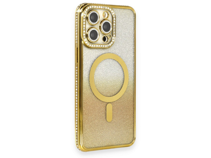Newface iPhone 13 Pro Max Kılıf Joke Simli Magneticsafe Kılıf - Gold