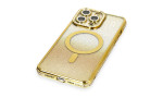 Newface iPhone 13 Pro Max Kılıf Joke Simli Magneticsafe Kılıf - Gold