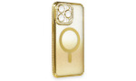 Newface iPhone 13 Pro Max Kılıf Joke Simli Magneticsafe Kılıf - Gold