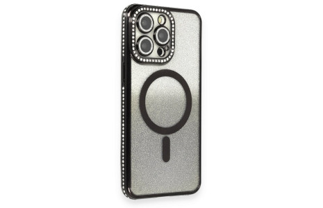 Newface iPhone 13 Pro Max Kılıf Joke Simli Magneticsafe Kılıf - Siyah