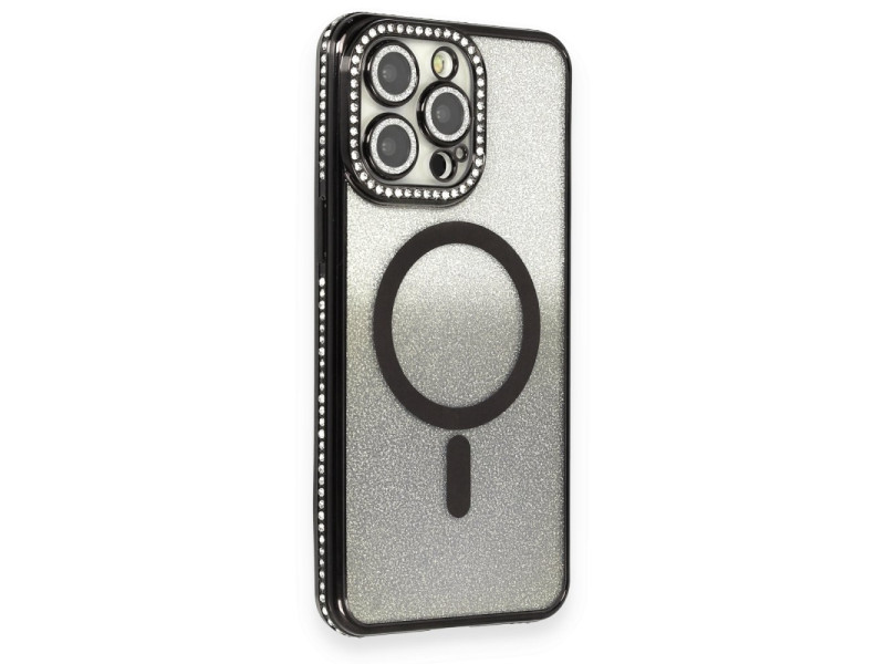 Newface iPhone 13 Pro Max Kılıf Joke Simli Magneticsafe Kılıf - Siyah