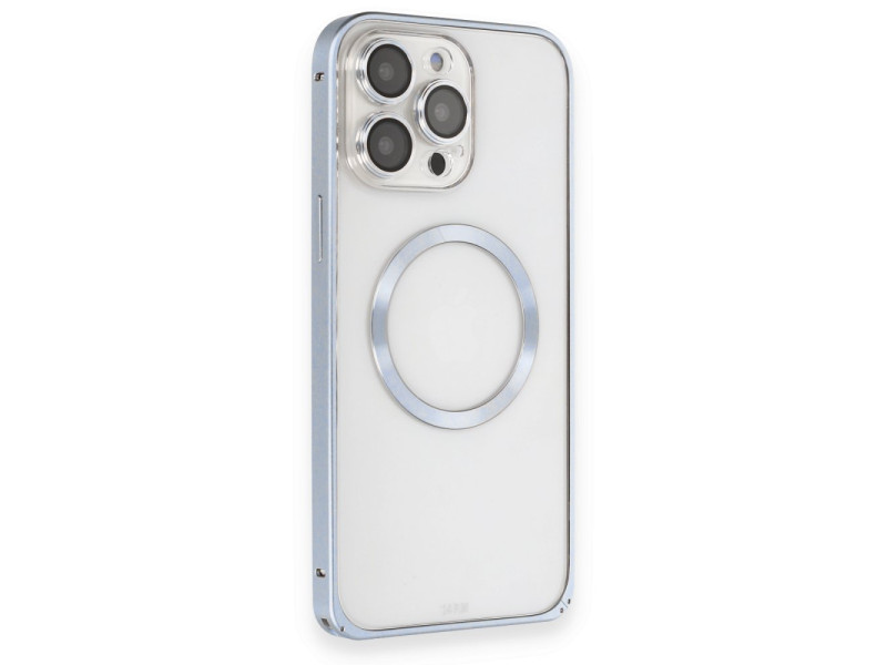 Joko iPhone 13 Pro Max Kılıf Metal Bumper Magneticsafe Kapak - Sierra Blue