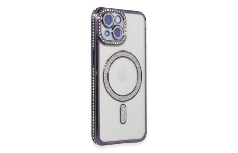 Newface iPhone 14 Kılıf Joke Simli Magneticsafe Kılıf - Derin Mor