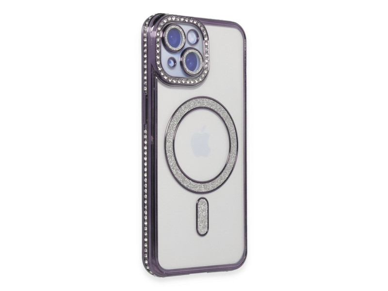 Newface iPhone 14 Kılıf Joke Simli Magneticsafe Kılıf - Derin Mor