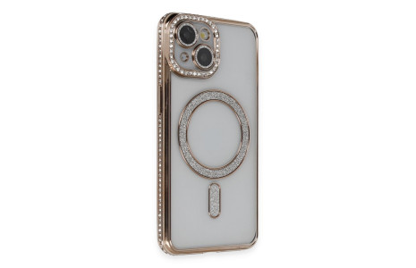 Newface iPhone 14 Kılıf Joke Simli Magneticsafe Kılıf - Gold