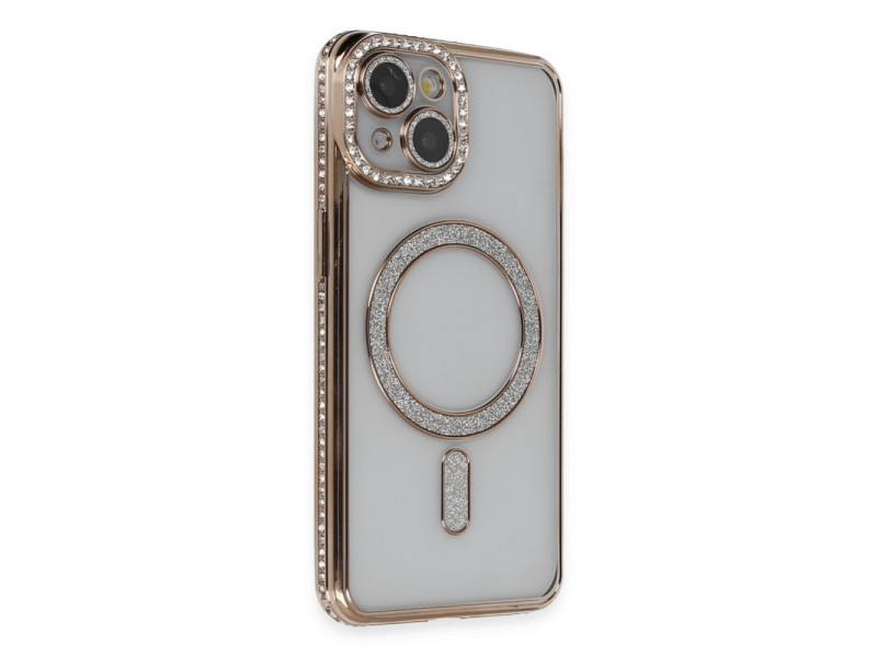 Newface iPhone 14 Kılıf Joke Simli Magneticsafe Kılıf - Gold