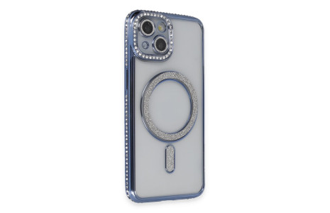 Newface iPhone 14 Kılıf Joke Simli Magneticsafe Kılıf - Mavi