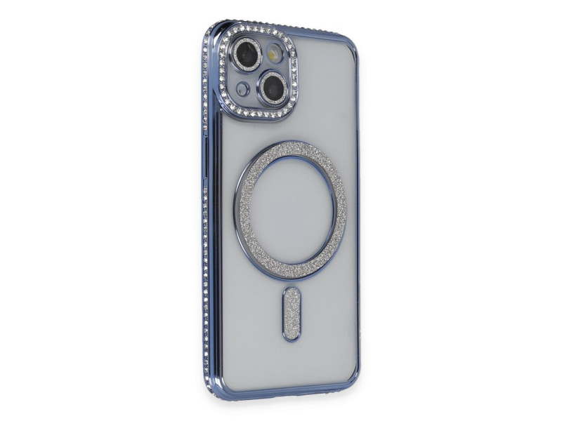 Newface iPhone 14 Kılıf Joke Simli Magneticsafe Kılıf - Mavi