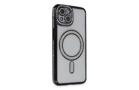 Newface iPhone 14 Kılıf Joke Simli Magneticsafe Kılıf - Siyah