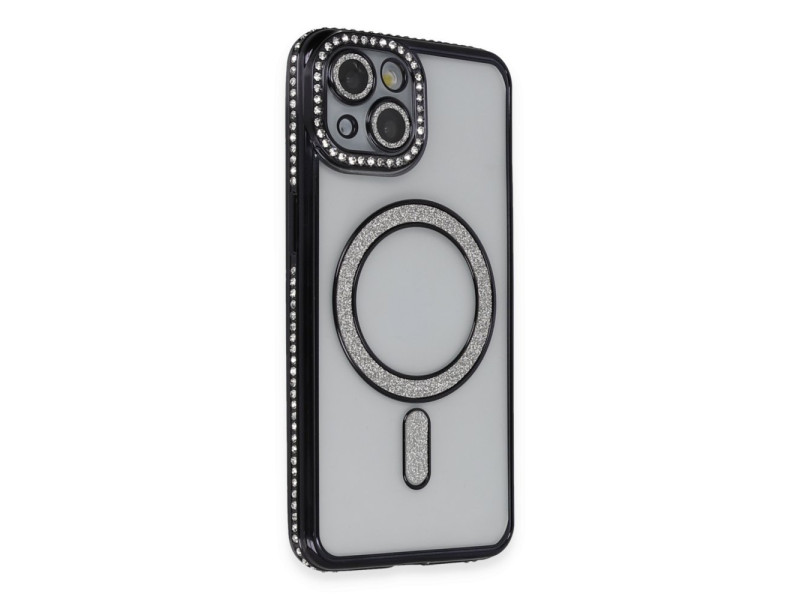 Newface iPhone 14 Kılıf Joke Simli Magneticsafe Kılıf - Siyah