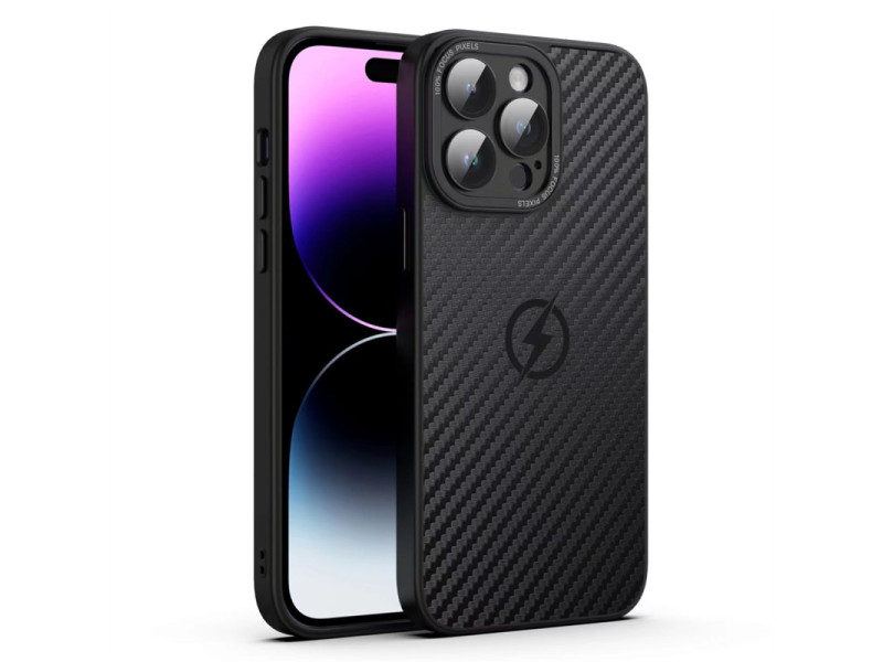 Newface iPhone 14 Pro Kılıf Harbon Magneticsafe Karbon Kapak - Siyah
