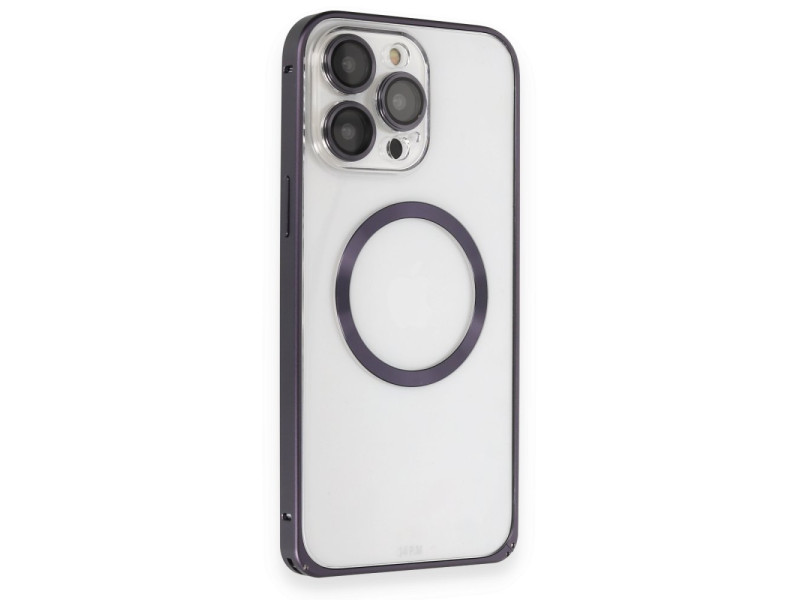 Joko iPhone 14 Pro Kılıf Metal Bumper Magneticsafe Kapak - Derin Mor