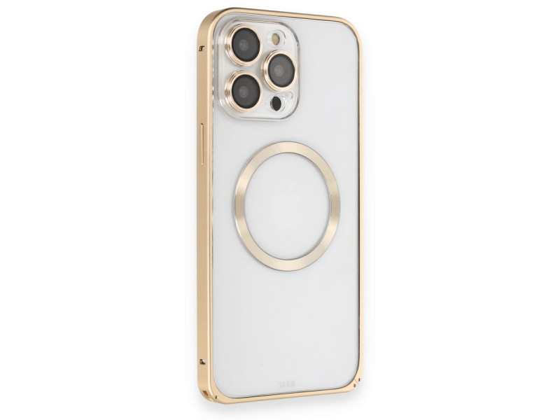 Joko iPhone 14 Pro Kılıf Metal Bumper Magneticsafe Kapak - Gold