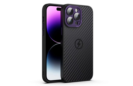 Newface iPhone 14 Pro Max Kılıf Harbon Magneticsafe Karbon Kapak - Derin Mor
