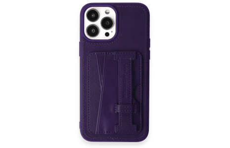 HDD iPhone 14 Pro Max Kılıf HD Deri Kartvizitli Kapak - Derin Mor