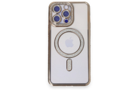 Newface iPhone 14 Pro Max Kılıf Joke Simli Magneticsafe Kılıf - Gold