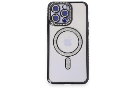 Newface iPhone 14 Pro Max Kılıf Joke Simli Magneticsafe Kılıf - Siyah
