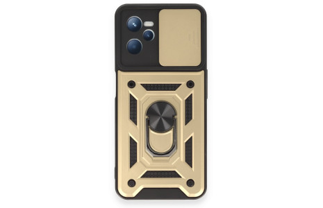 Newface Realme C35 Kılıf Pars Lens Yüzüklü Silikon - Gold