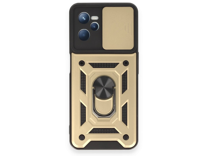 Newface Realme C35 Kılıf Pars Lens Yüzüklü Silikon - Gold