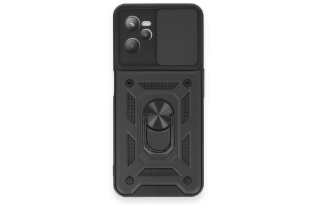 Newface Realme C35 Kılıf Pars Lens Yüzüklü Silikon - Siyah