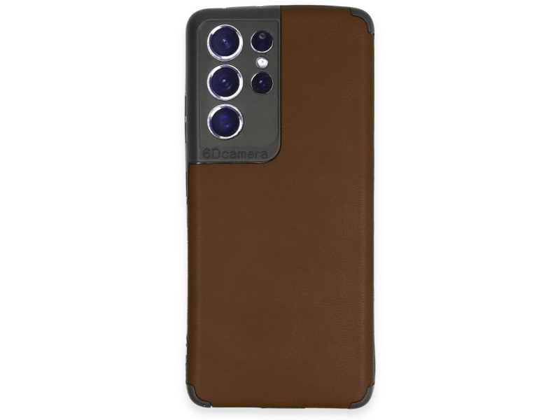 Newface Samsung Galaxy S21 Ultra Kılıf Loop Deri Silikon - Kahverengi
