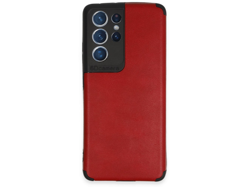 Newface Samsung Galaxy S21 Ultra Kılıf Loop Deri Silikon - Kırmızı