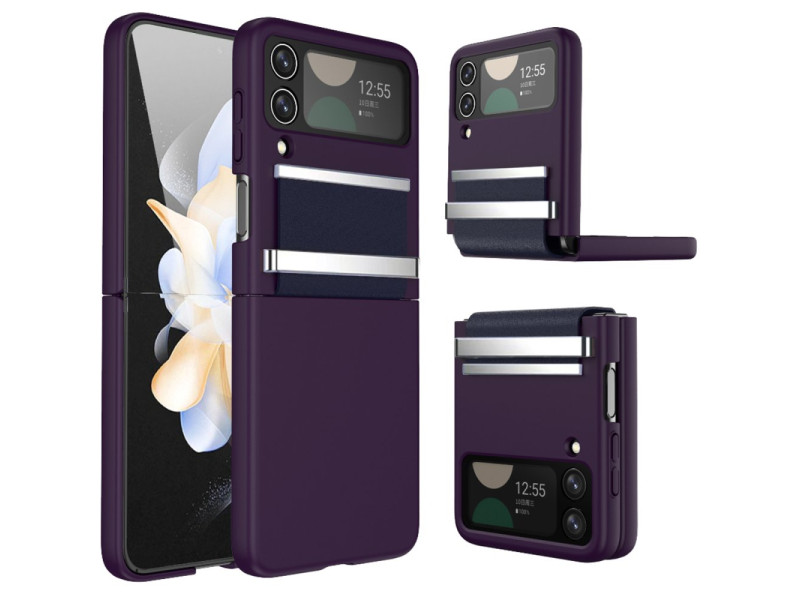 Newface Samsung Galaxy Z Flip 3 Kılıf Belt Flip Kapak - Mor