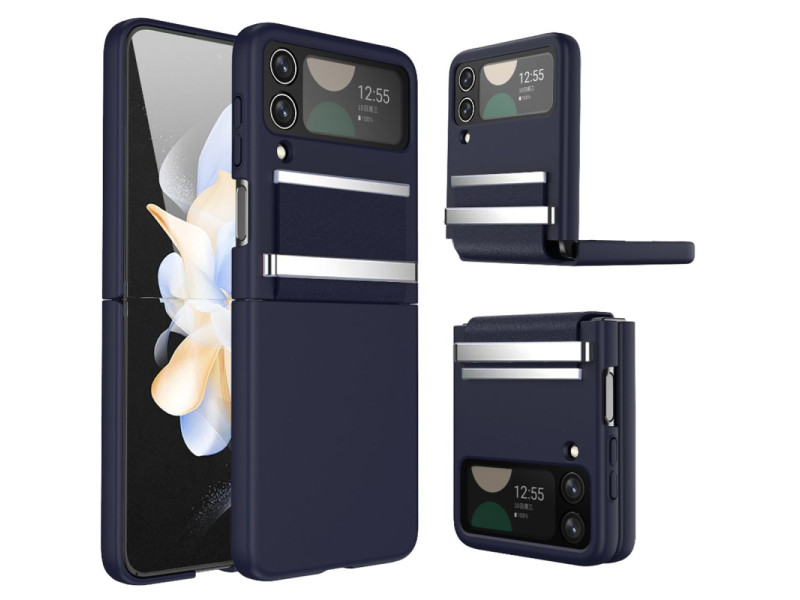 Newface Samsung Galaxy Z Flip 4 Kılıf Belt Flip Kapak - Lacivert