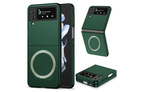 Newface Samsung Galaxy Z Flip 4 Kılıf Mata Fold Kapak - Koyu Yeşil