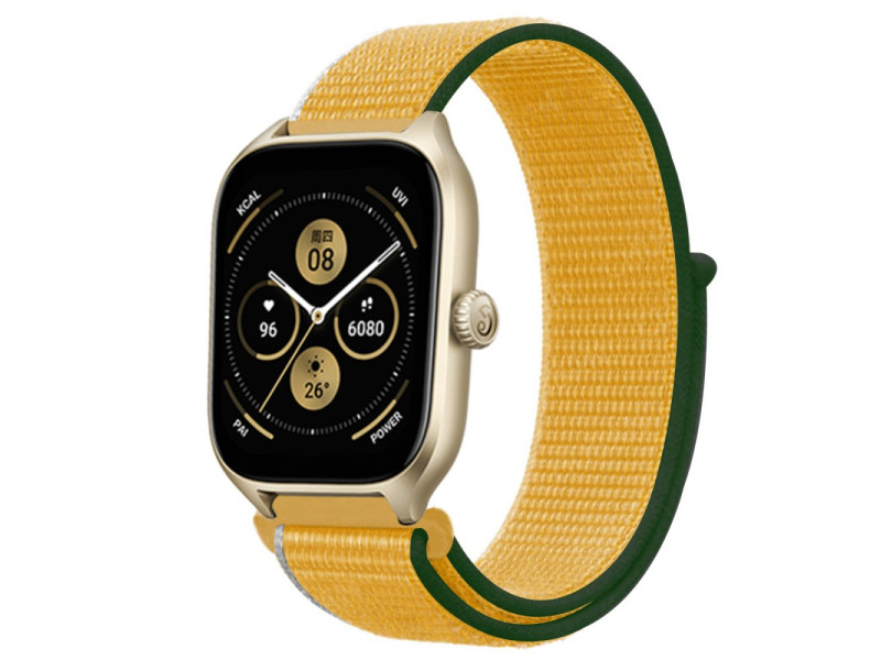 Newface Watch 22mm Hasırlı Cırtcırtlı Kordon - Haki Yeşil-Sarı
