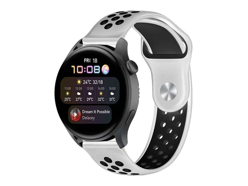 Newface Watch 22mm Spor Delikli Kordon - Beyaz-Siyah