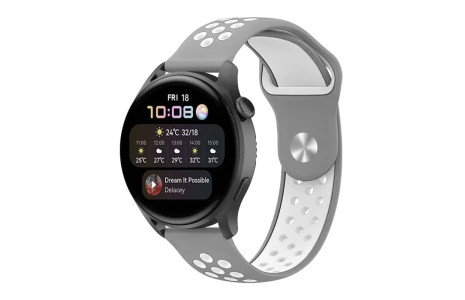 Newface Watch 22mm Spor Delikli Kordon - Gri-Beyaz