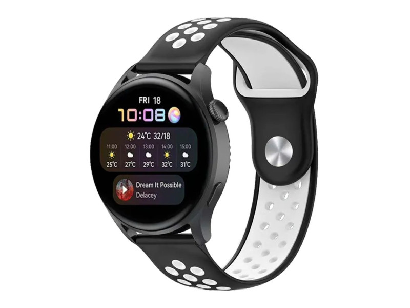 Newface Watch 22mm Spor Delikli Kordon - Siyah-Beyaz