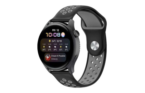 Newface Watch 22mm Spor Delikli Kordon - Siyah-Gri