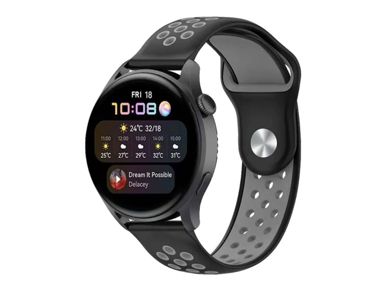 Newface Watch 22mm Spor Delikli Kordon - Siyah-Gri
