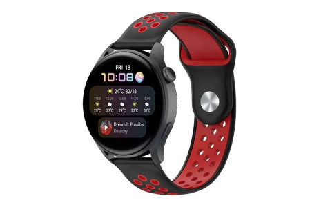 Newface Watch 22mm Spor Delikli Kordon - Siyah-Kırmızı