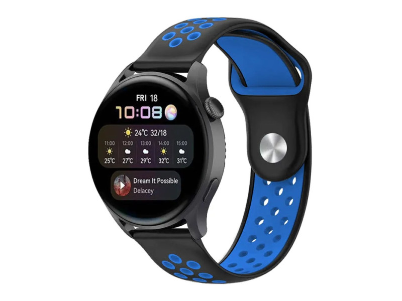 Newface Watch 22mm Spor Delikli Kordon - Siyah-Mavi