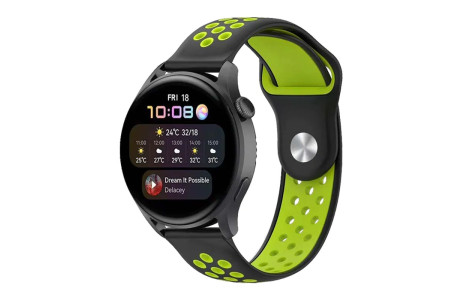Newface Watch 22mm Spor Delikli Kordon - Siyah-Yeşil