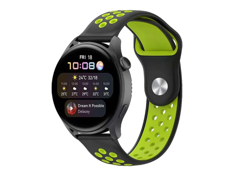 Newface Watch 22mm Spor Delikli Kordon - Siyah-Yeşil