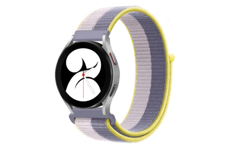 Newface Samsung Galaxy Watch 4 Hasırlı Cırtcırtlı Kordon - Gri-Beyaz