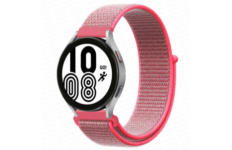 Newface Samsung Galaxy Watch 4 Hasırlı Cırtcırtlı Kordon - Pembe