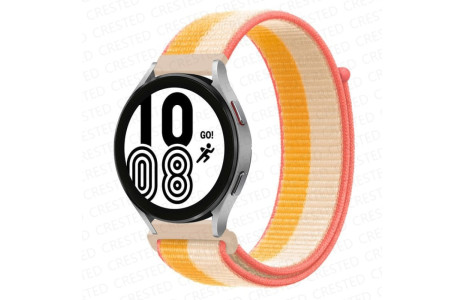Newface Samsung Galaxy Watch 4 Hasırlı Cırtcırtlı Kordon - Sarı-Beyaz